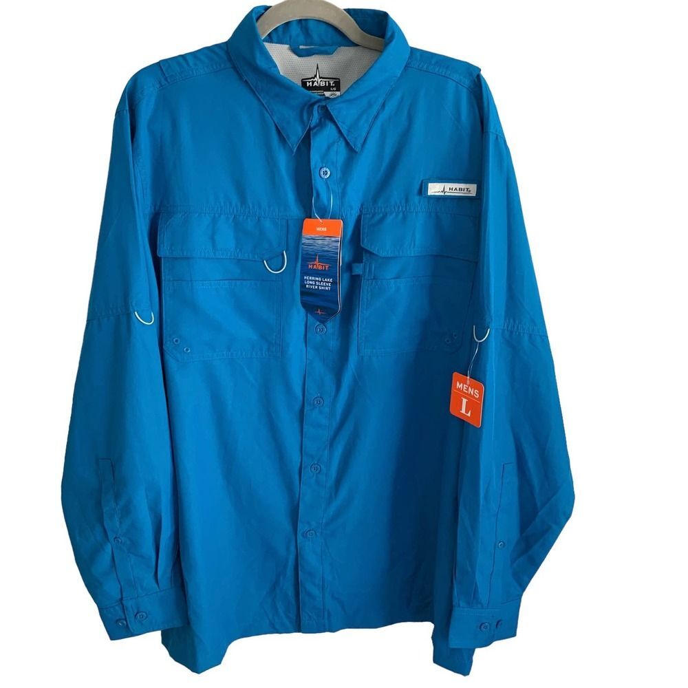 HABIT Herring Lake Blue River Outdoor Fishing Shirt Size Large New